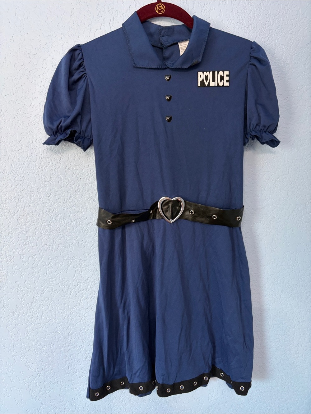 Navy Short Sleeve Costume Dress with Police Patch and Heart Belt Girls Size L